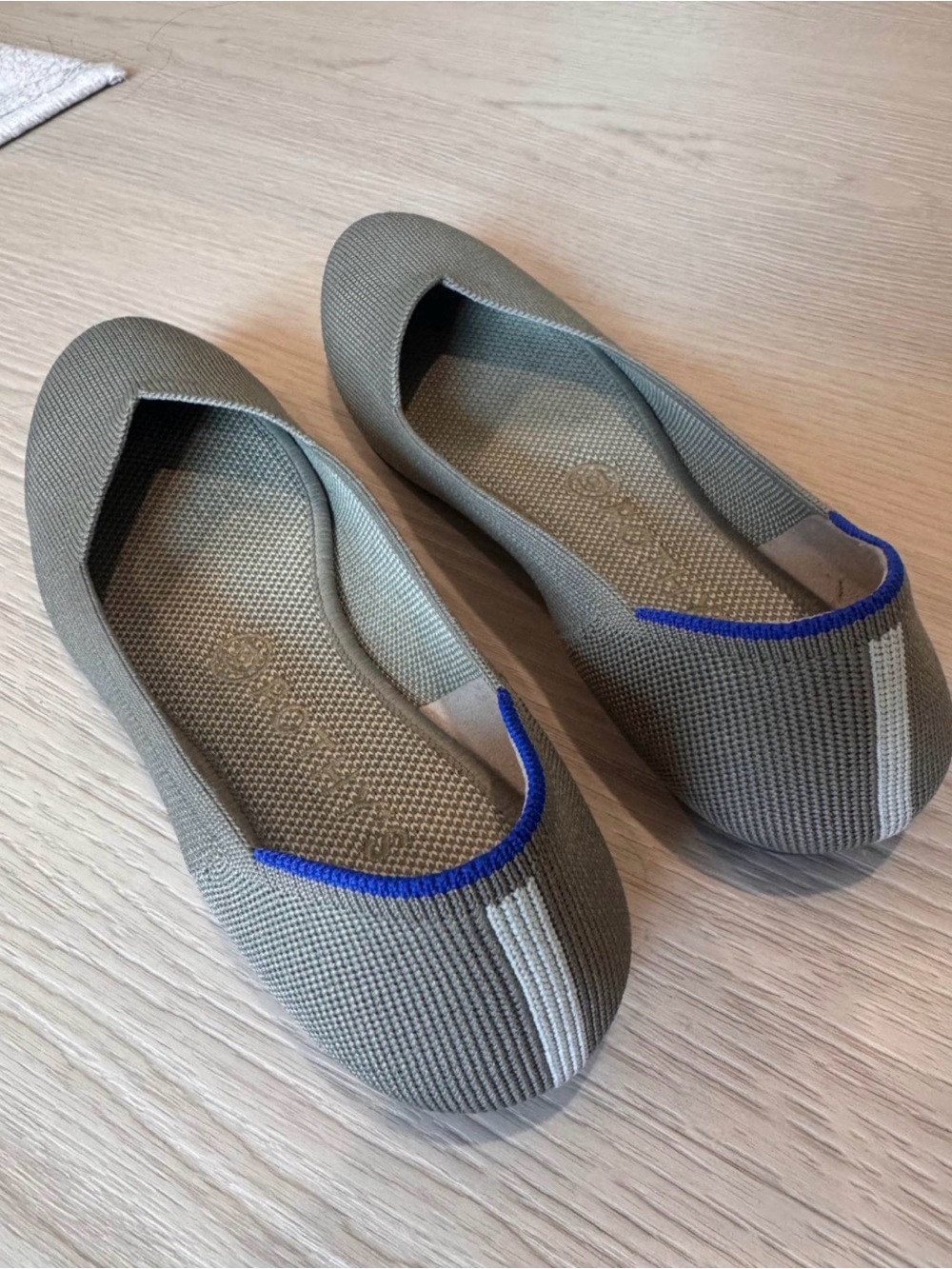 Rothy's Olive Knit Flats with Blue Trim